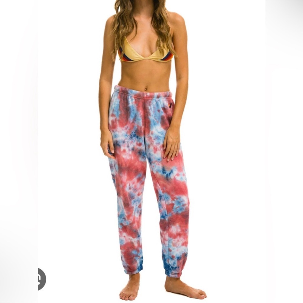 Aviator Nation Light Weight Hand Red and Blue Tie-Dye Sweatpants Joggers - Picture 11 of 11